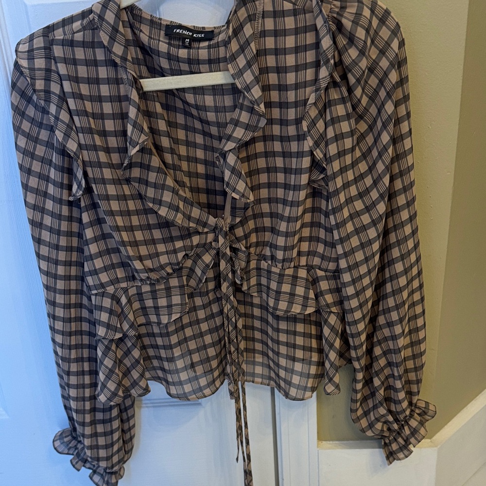 Fashion Nova Checkered Ruffle Blouse